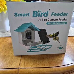 Blue and Black Bird Feeder with Smart Features